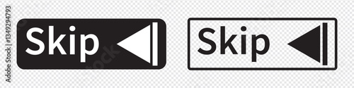Skip ad button icon in trendy black flat style. skip advertisement icon for website design, online video player. Skip ads symbol, icon. Advertisement text isolated on transparent background. 