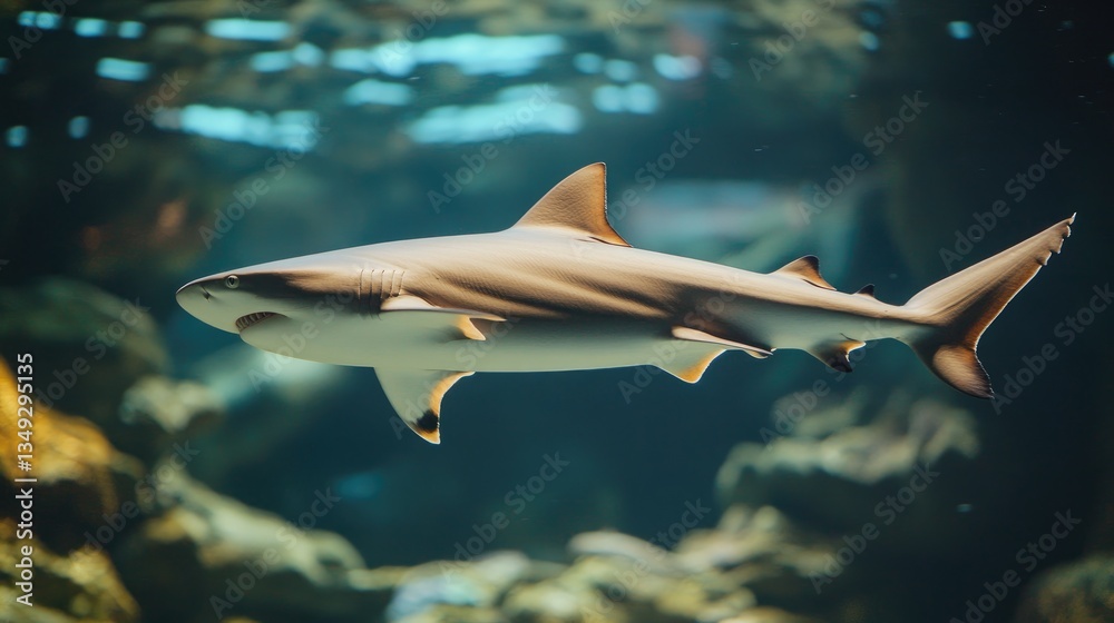 Obraz premium A side profile of a shark mid-hunt, its body streamlined as it lunges forward