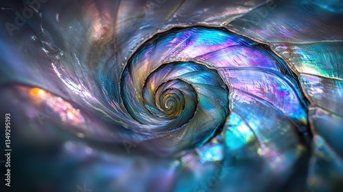 Iridescent Nacreous Spiral: A Captivating Shell Interior with Vibrant Colors