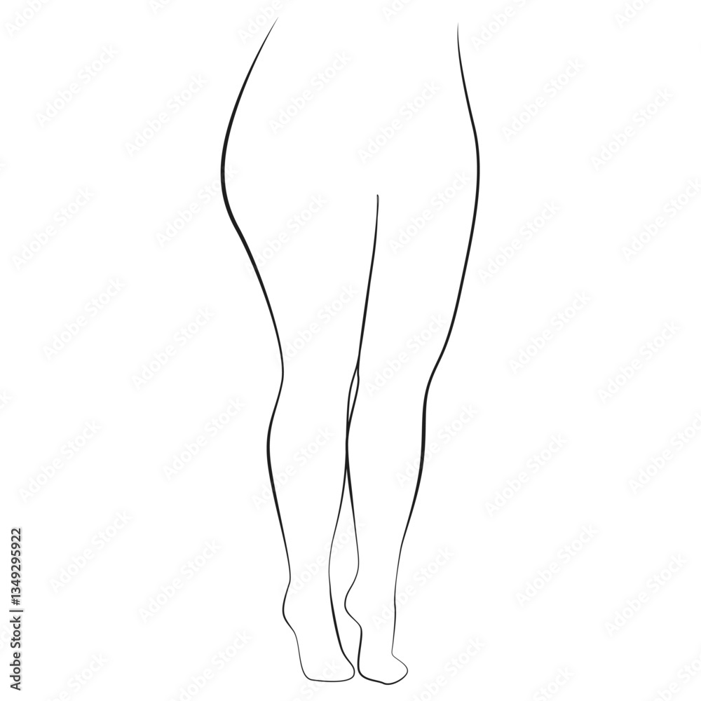 Curvy woman legs, line art on white isolated background. Plus size model, body positive concept Curvy woman legs, line art on white isolated background. Plus size model, body positive concept
