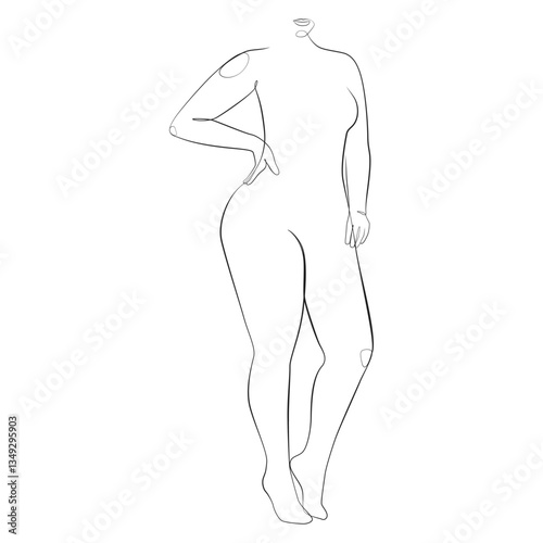 Curvy woman one line drawing on white isolated background. Plus size model, body positive concept