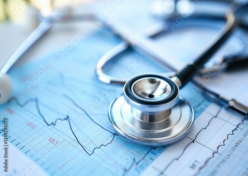 Close-up of a stethoscope on a financial chart, symbolizing healthcare costs.