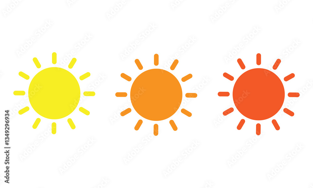 Fototapeta premium Sun icon collection. Yellow sun icon. Shining sun rays collection. Sunset icon collection. Yellow sun star icon. Vector illustration