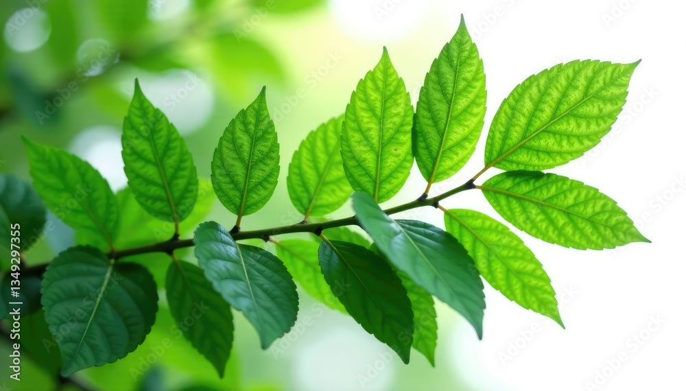 Dense forest leaves isolated on white background, stem, greenery Dense forest leaves isolated on white background, stem, greenery
