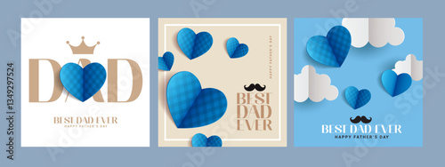 Father's Day greeting cards in modern paper cut style