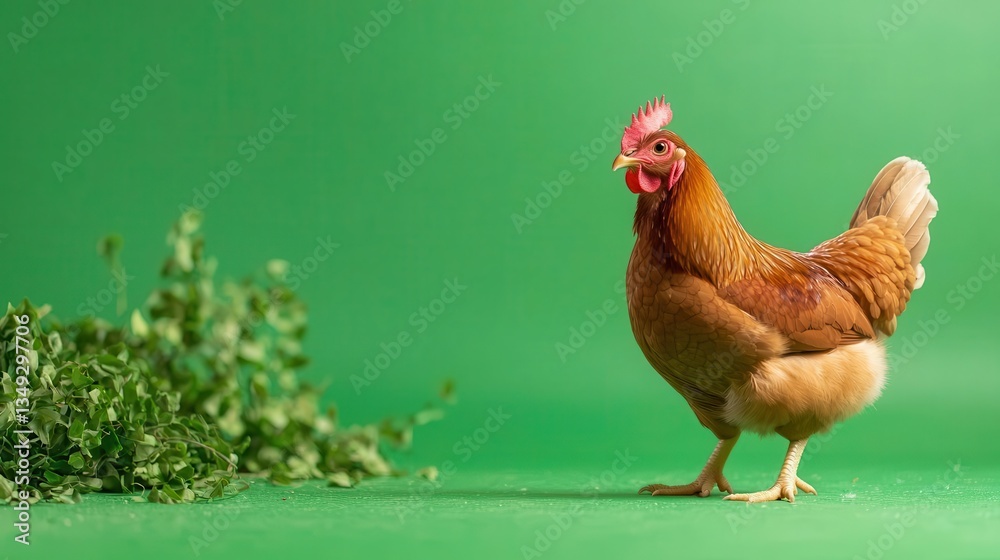 Fototapeta premium Realistic Greater Prairie Chicken standing with feathers slightly puffed, unique mating dance posture, filmed on a green screen for compositing