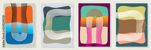 Set of abstract minimalist digital artwork illustrations for wall decoration, postcard, poster, brochure cover design and others.
