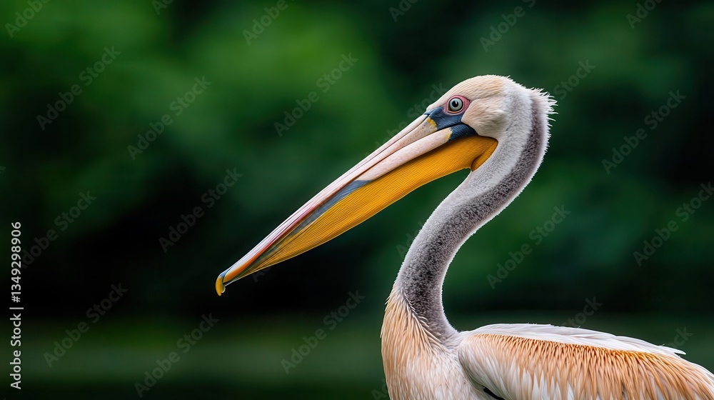Realistic Pelican standing with its large beak slightly open, coastal waterbird, filmed against a green backdrop for special effects Realistic Pelican standing with its large beak slightly open, coastal waterbird, filmed against a green backdrop for special effects