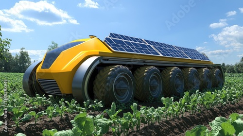 A solar-powered robotic weeder navigating between rows of crops
