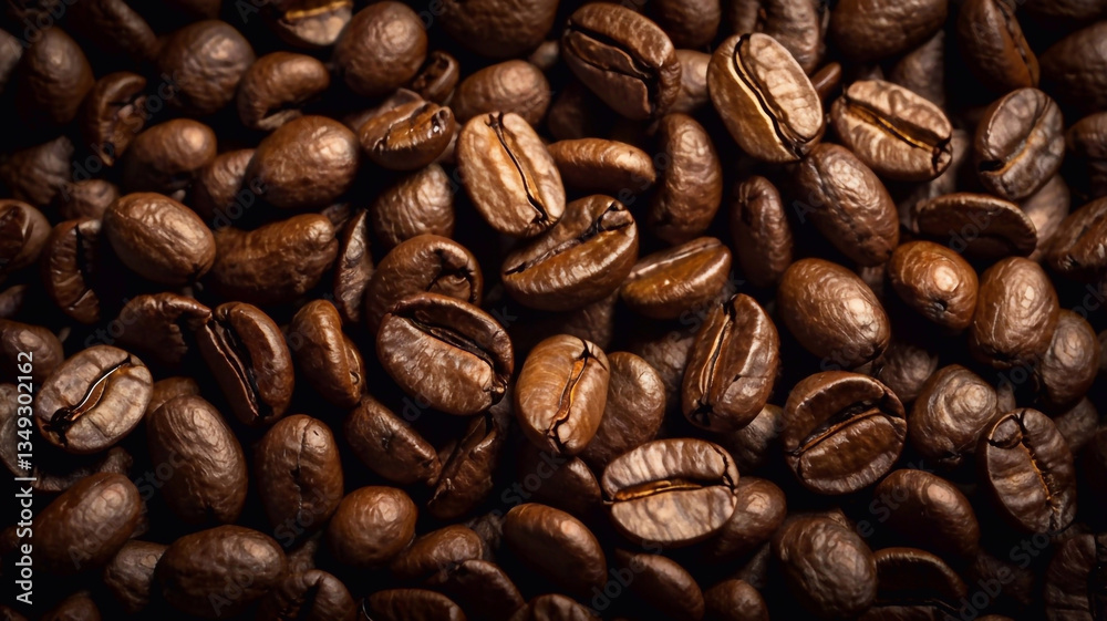 Naklejka premium Colombian coffee beans scattered in dark background