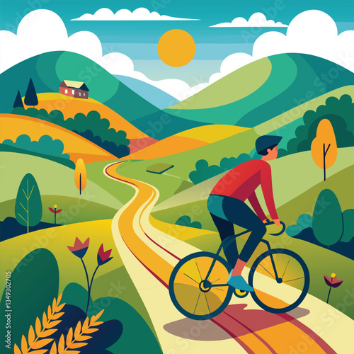 Boy riding bicycle flat vector illustration