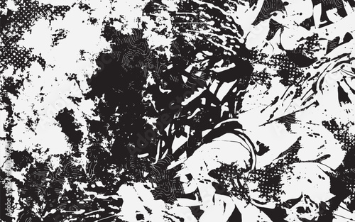 Black and white abstract texture, digital art. Dotted grunge, distressed visual effect.  Monochrome pattern, chaotic design.