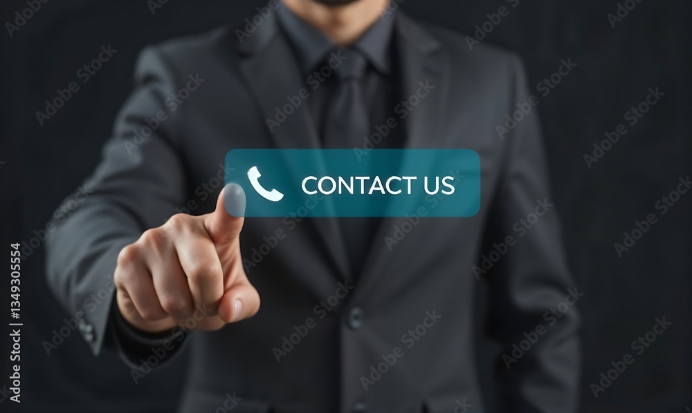 contact Us: Businessman's Digital Touch. Digital Touch: A business professional's hand reaches out to a virtual contact Us: Businessman's Digital Touch. Digital Touch: A business professional's hand reaches out to a virtual