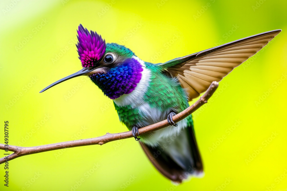 Naklejka premium Violet-Crowned Hummingbird Perched Gracefully on a Tree Branch, Showcasing Its Brilliant Plumage and Delicate Beauty in a Serene Natural Setting