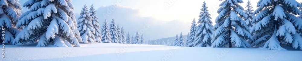 Trees covered in a thick layer of fresh powder snow,, winter scenery Trees covered in a thick layer of fresh powder snow,, winter scenery