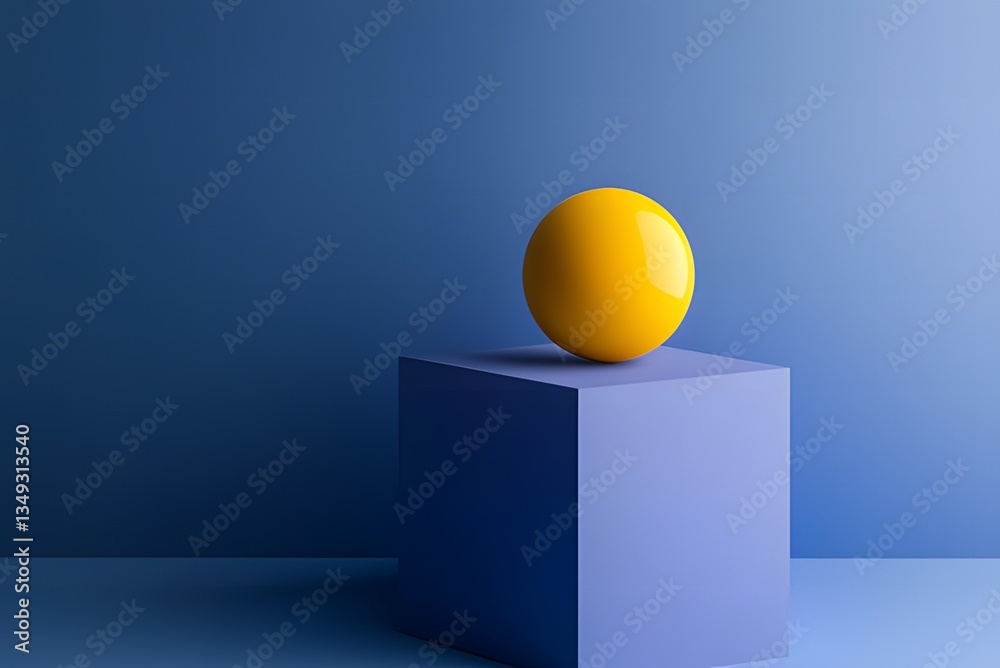 Yellow Ball Balancing on the Edge of a Cube Against a Blue Background – Abstract 3D Render Yellow Ball Balancing on the Edge of a Cube Against a Blue Background – Abstract 3D Render