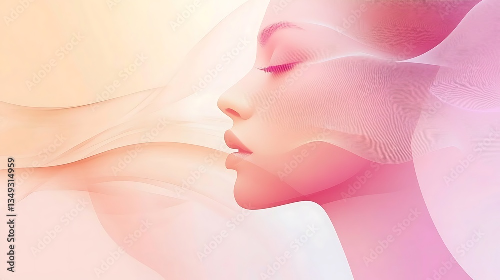 Naklejka premium Serene Woman Profile Embracing Soft Pink Hues