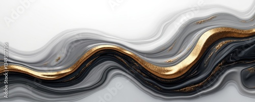 Obraz  z motywem Abstract liquid art with golden lines. Swirls of black grey fluid with gold. Marble texture banner. Modern design wallpaper background for interior decoration.