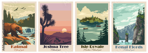Collection Vintage National Park Posters National Park Art Prints, Nature Wall Art, and Mountain Print Travel Wall Art Living Room Bedroom Bathroom Decor.