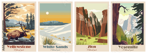 Collection Vintage National Park Posters National Park Art Prints, Nature Wall Art, and Mountain Print Travel Wall Art Living Room Bedroom Bathroom Decor.