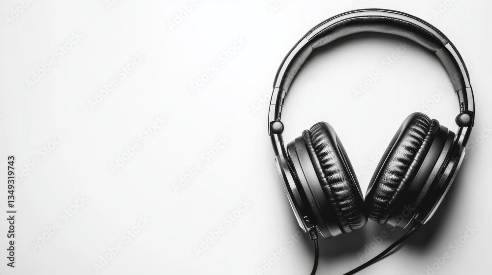 Black over-ear headphone on a clean white background, ideal for music and audio-related content