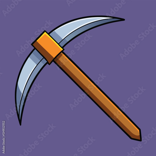 Cartoon illustration of a pickaxe tool used for digging and mining
