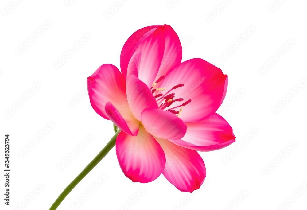 Fototapeta premium A single vibrant bloom, petals unfurled, isolated on pure white, texture, photography