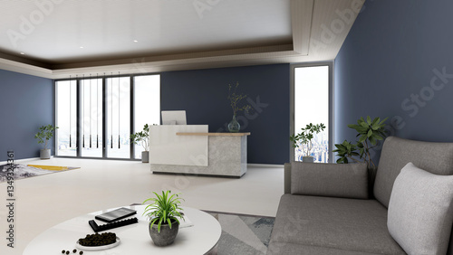 office front desk or receptionist room with wooden design interior