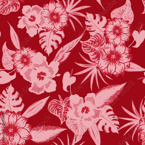 Tropical pattern, floral, leaves. Digital print in Repeat (rapport), Resolution 300 DPI, ideal for fashion, decoration and stationery.