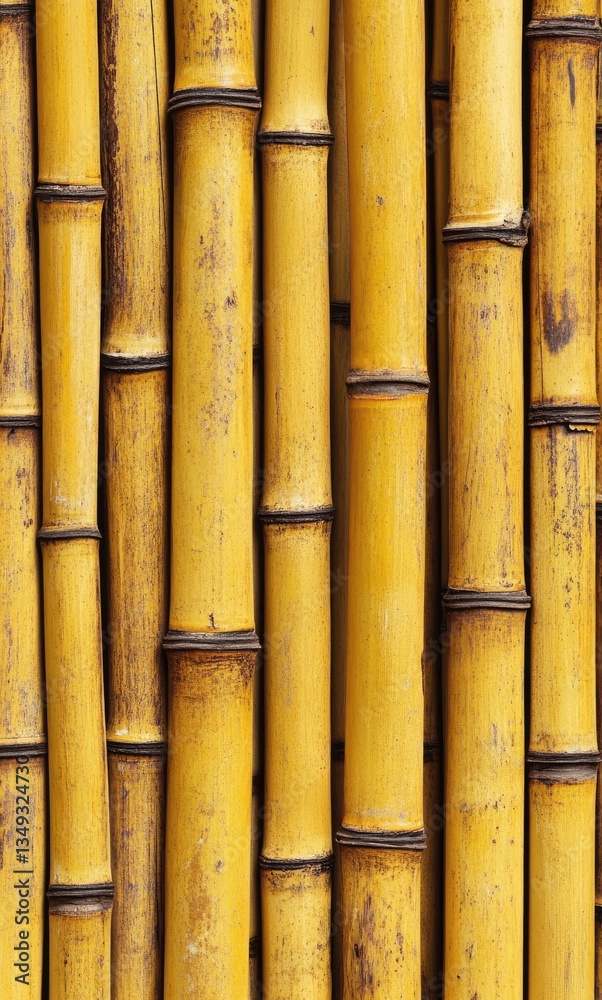 Close-up of a yellow bamboo fence in a garden setting Close-up of a yellow bamboo fence in a garden setting