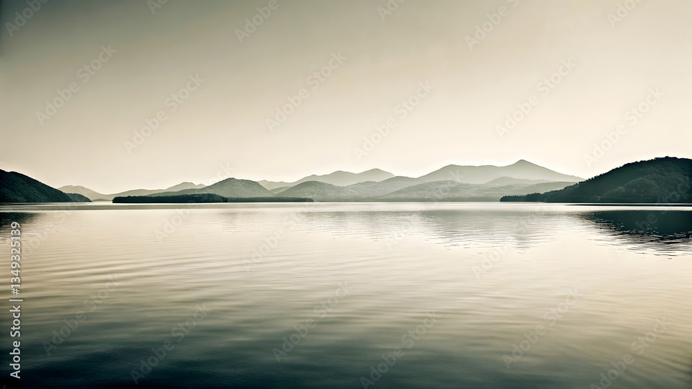 Fototapeta premium Serene minimalist landscape with mountains lake
