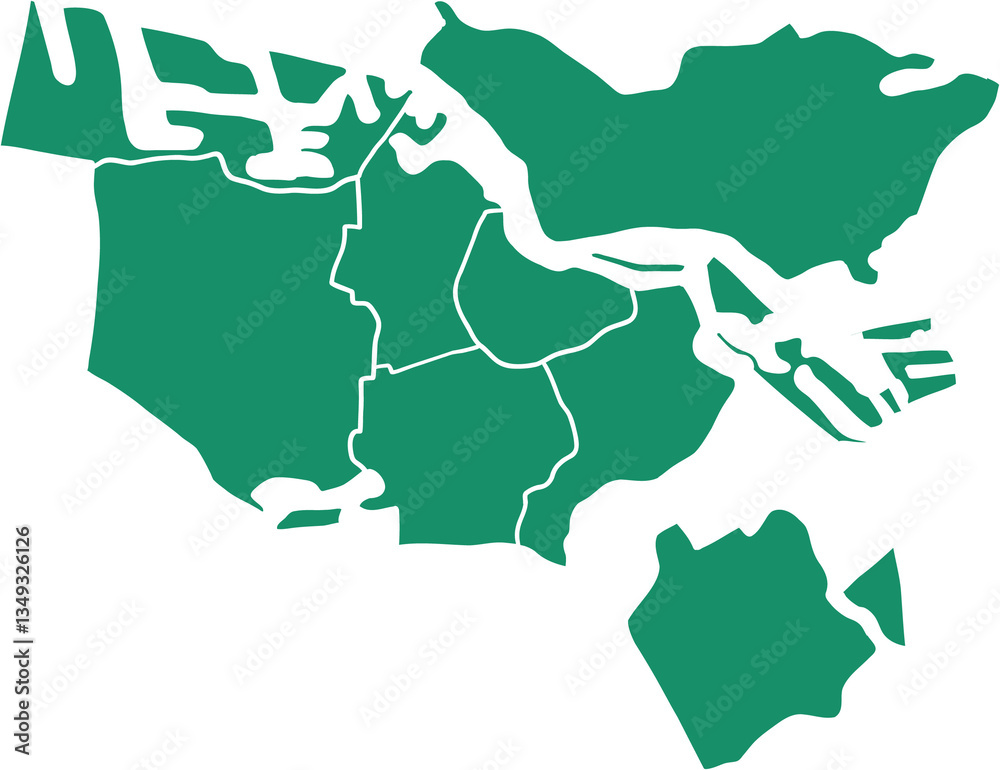 Freehand solid color drawing of Amsterdam city map.