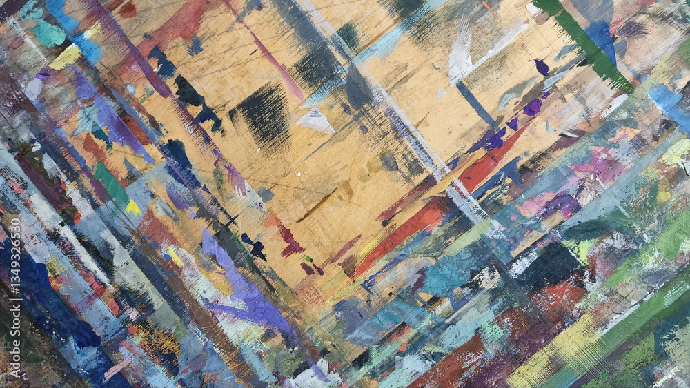 Naklejka premium Abstract painting on craft wood paper with brushstrokes of different colors. Illustration for background