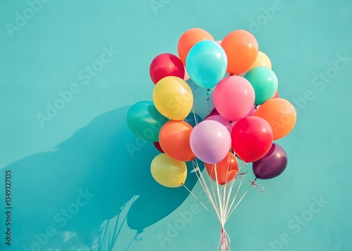 Bunch of bright balloons and space for text against color background. Bunch of bright balloons and gifts. bright balloons