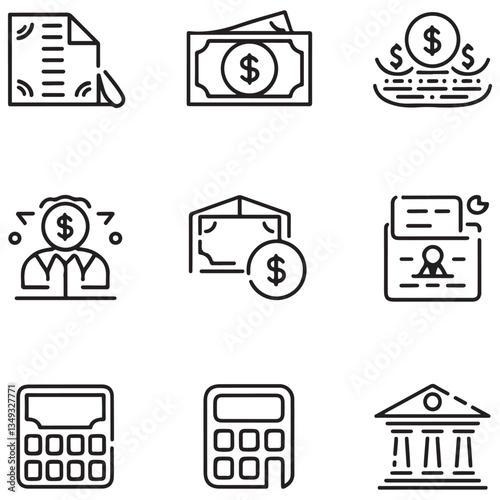 Loan of web icons in style. Loan and Credit linear icon collection. Containing loan, money, credit rating, business, leasing, interest, calculator, income, banking and more.
