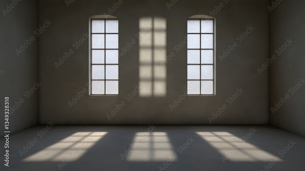 Empty room with large windows and shadows Empty room with large windows and shadows