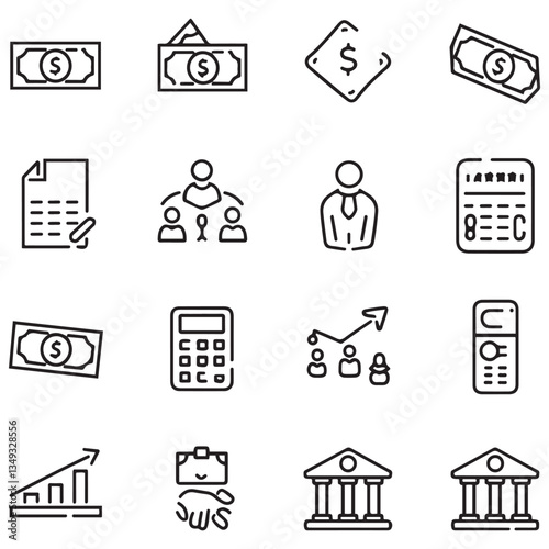 Loan of web icons in style. Loan and Credit linear icon collection. Containing loan, money, credit rating, business, leasing, interest, calculator, income, banking and more.