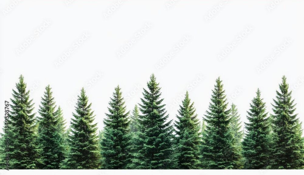 Obraz premium Row of Lush Green Pine Trees Against White Background