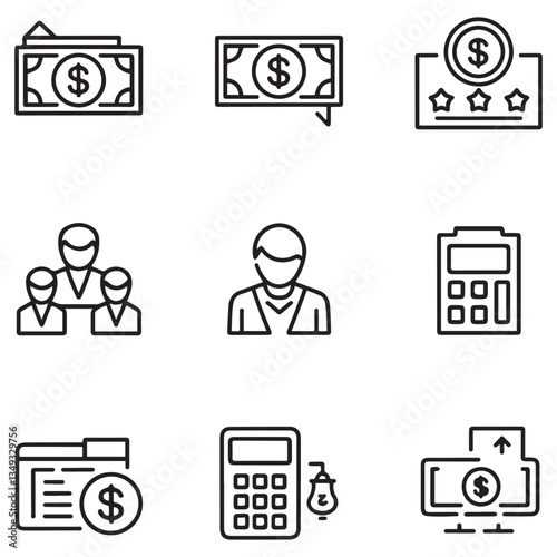 Loan of web icons in style. Loan and Credit linear icon collection. Containing loan, money, credit rating, business, leasing, interest, calculator, income, banking and more.