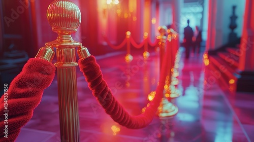 Gilded posts with red ropes demarcate a cordoned walkway for events