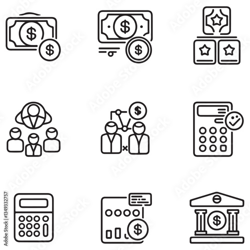 Loan of web icons in style. Loan and Credit linear icon collection. Containing loan, money, credit rating, business, leasing, interest, calculator, income, banking and more.