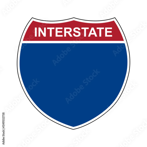Interstate blank sign. Interstate highway sign. Road number. Signpost indicating route numbers in the U.S. Interstate Highway System. Even numbers run west to east. Odd numbers run north to south.