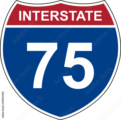 Interstate 75. Interstate highway sign. Road number. Signpost indicating route numbers in the U.S. Interstate Highway System. Even numbers run west to east. Odd numbers run north to south.
