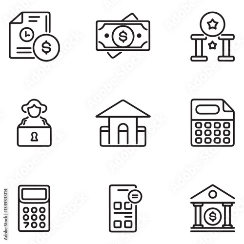 Loan of web icons in style. Loan and Credit linear icon collection. Containing loan, money, credit rating, business, leasing, interest, calculator, income, banking and more.