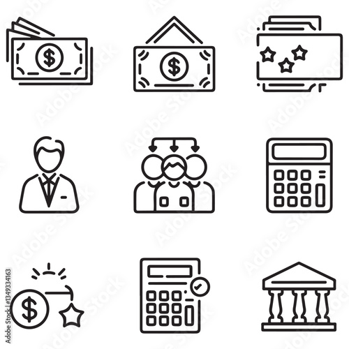 Loan of web icons in style. Loan and Credit linear icon collection. Containing loan, money, credit rating, business, leasing, interest, calculator, income, banking and more.