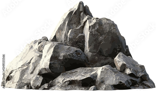 Vector mountains, rocks, shapes on transparent backgrounds png, abstract landscape, geometric hills, 3D stone elements, layered mountain silhouettes, nature clipart