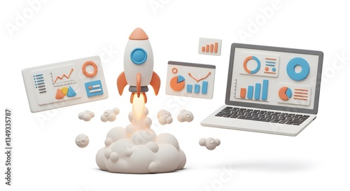 Business Growth with Data Analytics. Rocket launch concept.