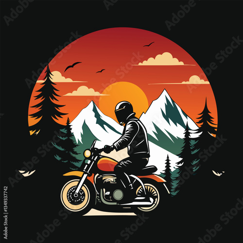 Adventure motorcycle at sunset thrilling mountain ride vector design