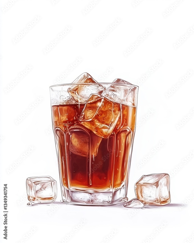 Refreshing Brown Carbonated Drink with Ice Cubes in Glass Refreshing Brown Carbonated Drink with Ice Cubes in Glass