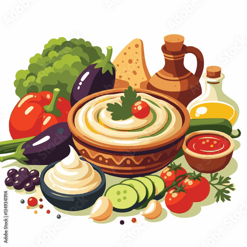 food, eggplant, cuisine, arabic, traditional, appetizer, vegetarian, dip, hummus, babaganoush, turkish, lebanese, vegetable, mediterranean, ganoush, parsley, healthy, snack, arabian, greek, baba, back